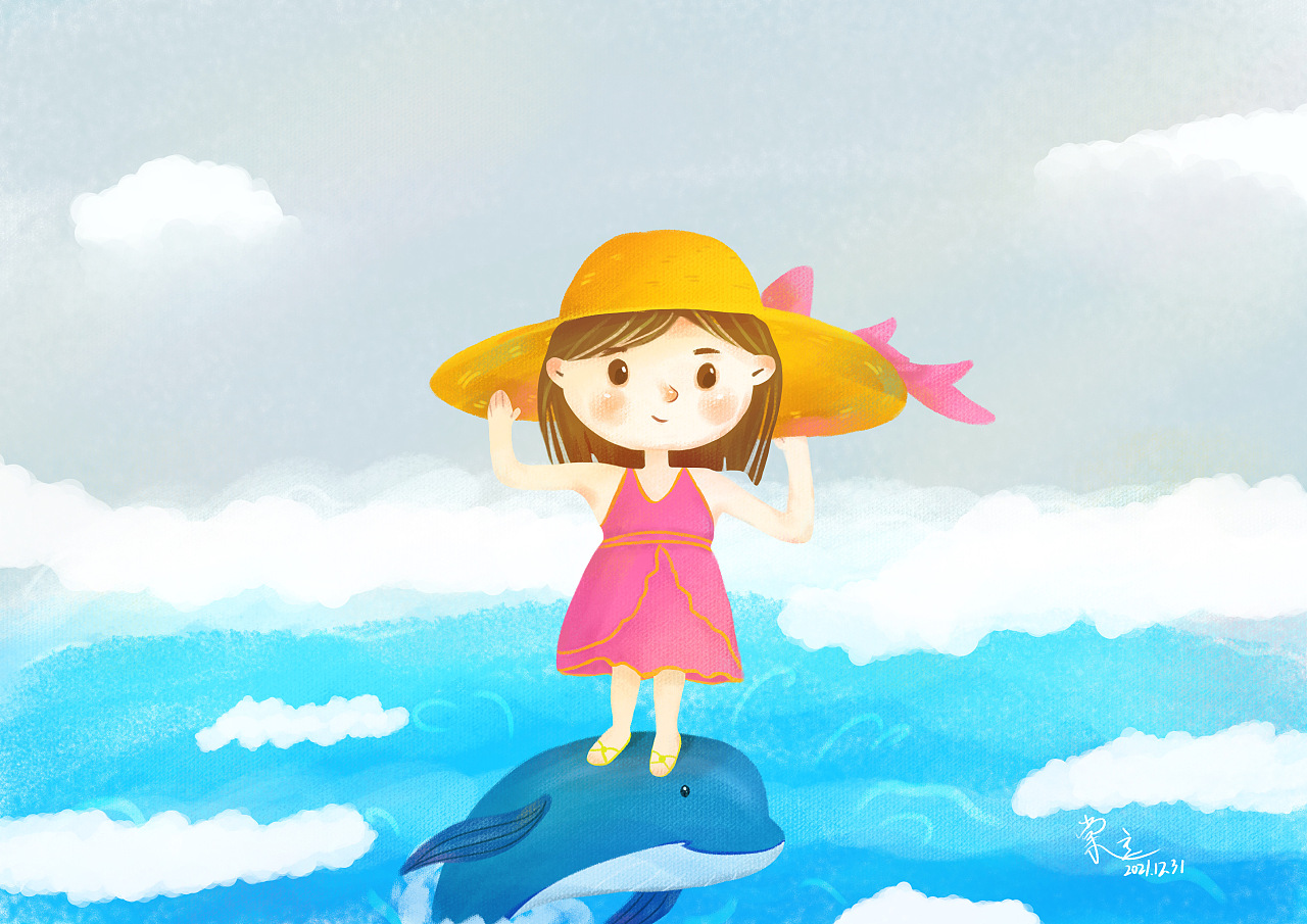 骑海豚的小姑娘|插画|儿童插画|keelyweng - 原创作品 - 站酷 (zcool)