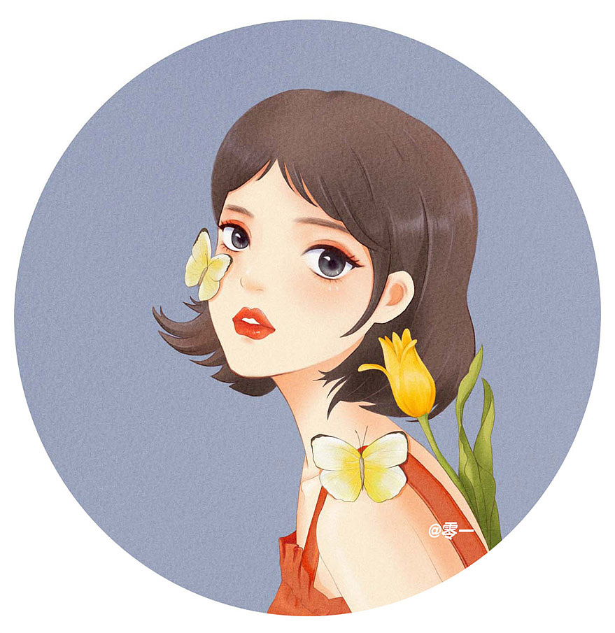 #少女与花#头像插画