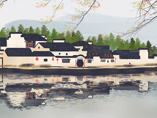 最美西塘古镇江南水乡手绘插画