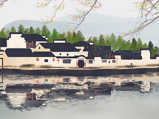 最美西塘古镇江南水乡手绘插画