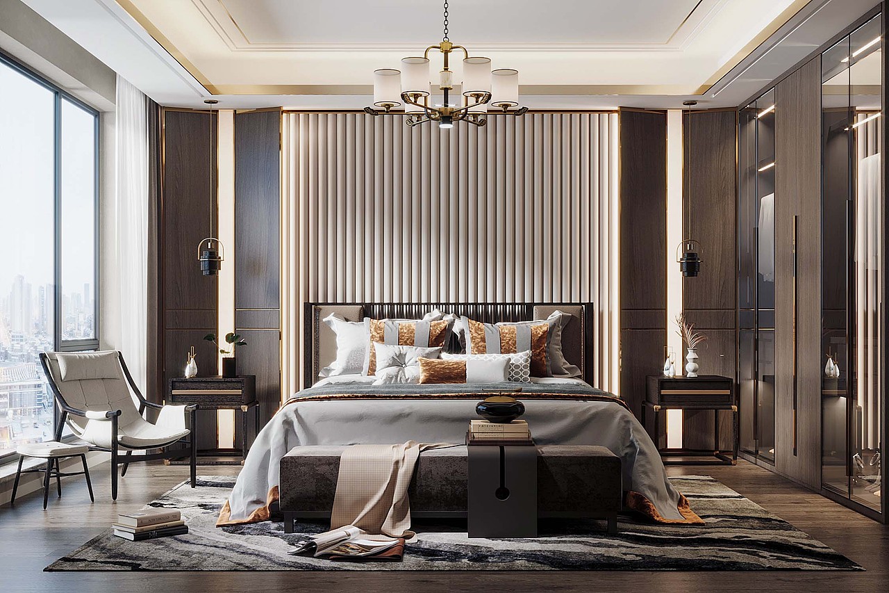 新中式卧室效果图（图ZMjcxMTcxMjU2） - 家装设计 - 站酷设计师东晋全案设计原创素材 - 站酷ZCOOL