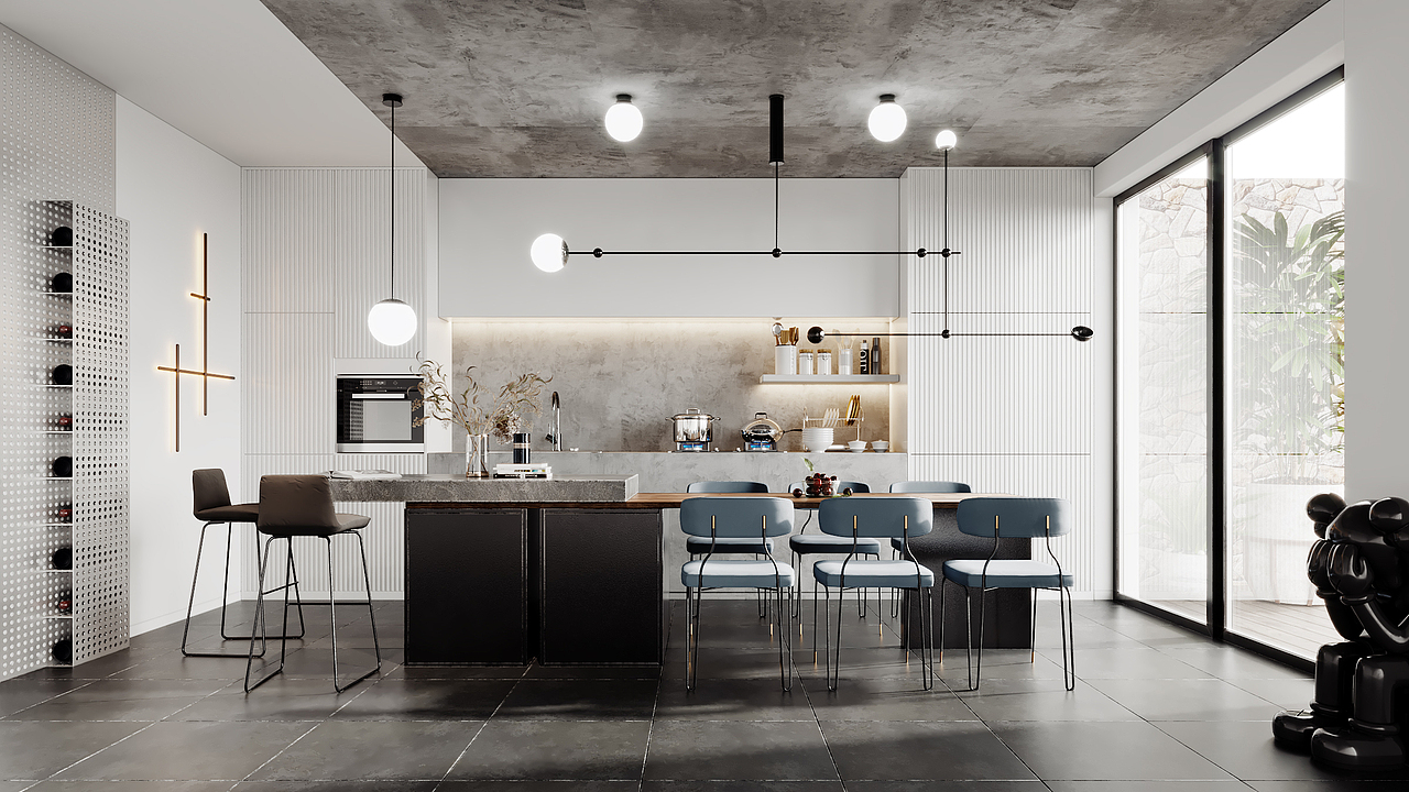 餐厅厨房吧台效果图（图ZMTk3NjMzNTcy） - 家装设计 - 站酷设计师山屿石效果图原创素材 - 站酷ZCOOL