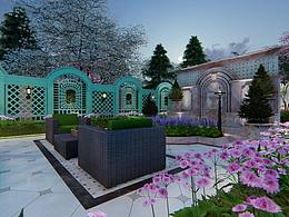 欧式小花园 夜景