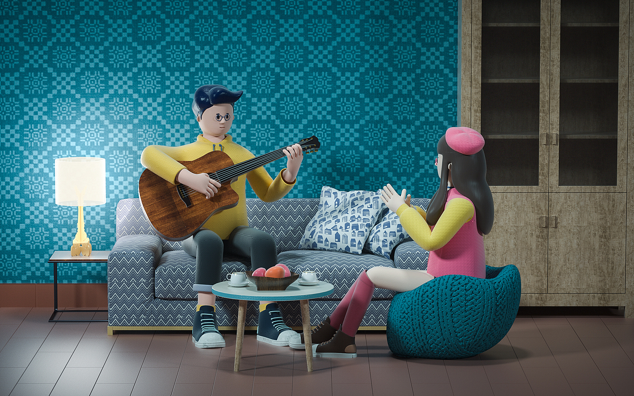 C4D人物场景+MD布料软件