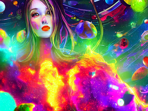#AI创作实验室#星球大脑，少女，五颜六色，多彩