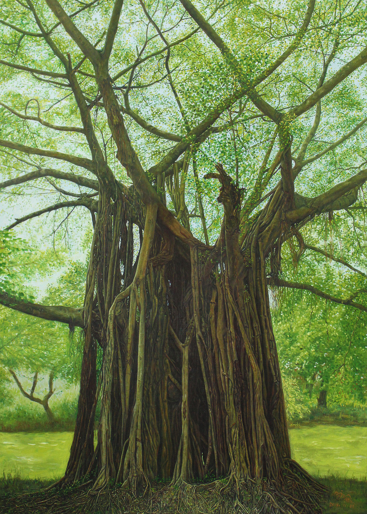 张咏鑫写实风景油画作品榕城制造怒放尺寸5070cm