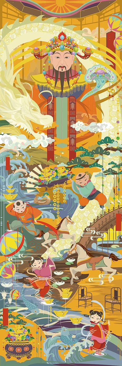 CDASUPER +​ 《福生五相》传统吉祥图案创意插画（图ZMTA3MTIzNTQ0） - 创作习作 - 站酷设计师SUIVERSE宇宙视觉原创素材 - 站酷ZCOOL