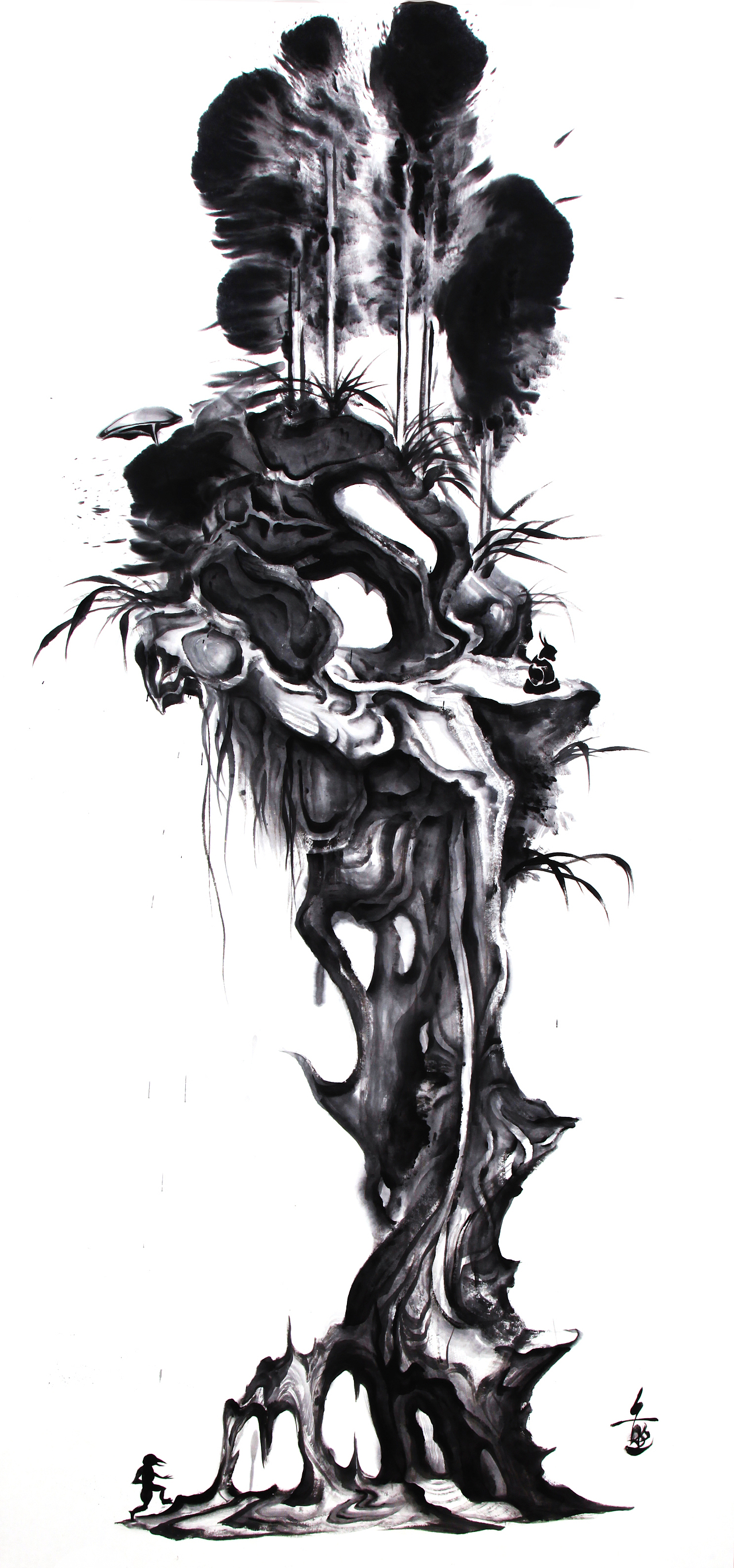 SMH-022《方寸山2》68x138cm 纸上水墨 2016