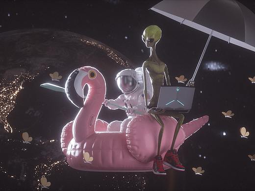 C4D作品——宇航员与外星人