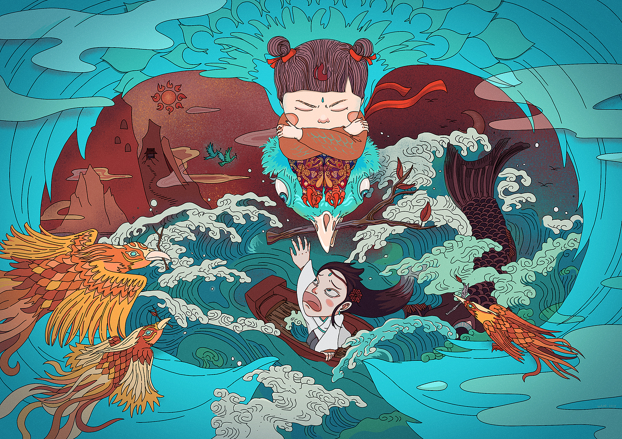 山海经_精卫填海（图ZMTgyNDM1NDM2） - 创作习作 - 站酷设计师阿鲱AFei_wlx原创素材 - 站酷ZCOOL