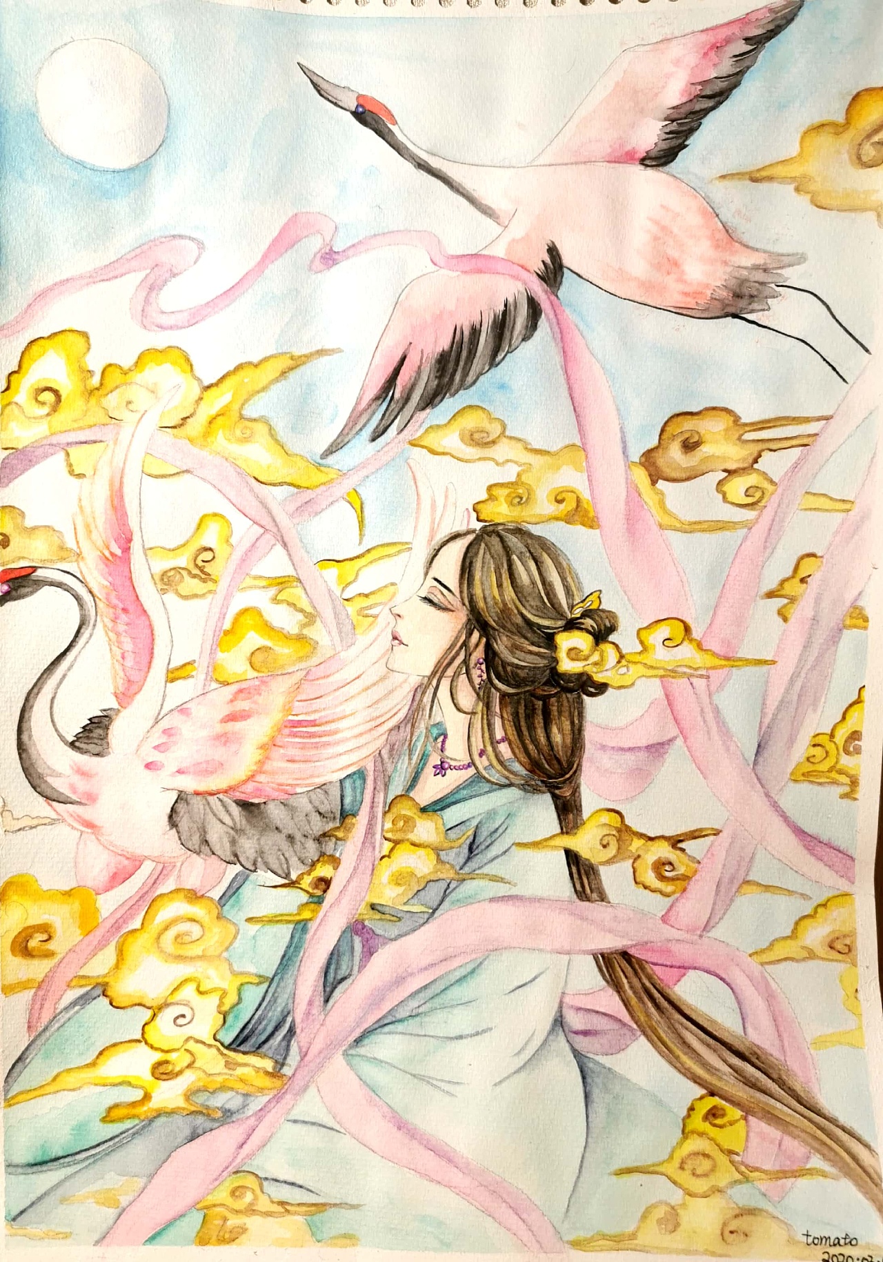 手绘水彩系列3——古风鹤归来