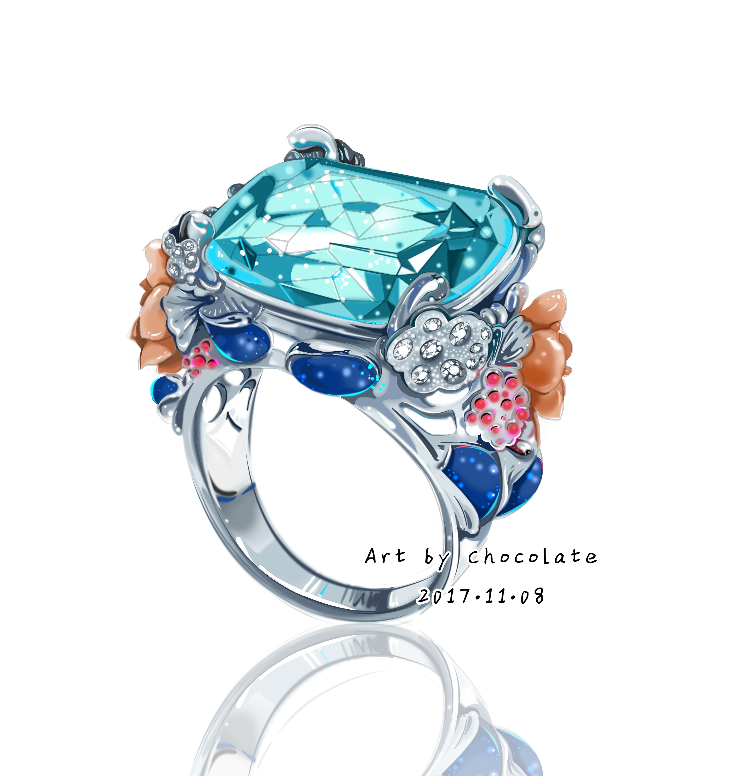 【珠宝首饰绘画步骤图】|插画|其他插画|巧克力唐唐唐 - 原创作品 - 