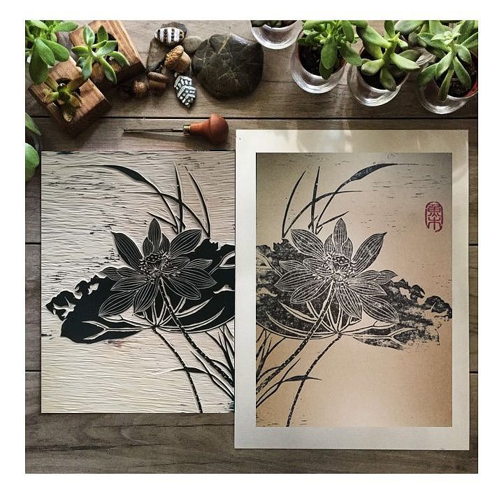 木版画 装饰画《墨荷》（图ZODQ1OTQ2ODA=） - 其他手工艺 - 站酷设计师魚木原创素材 - 站酷ZCOOL