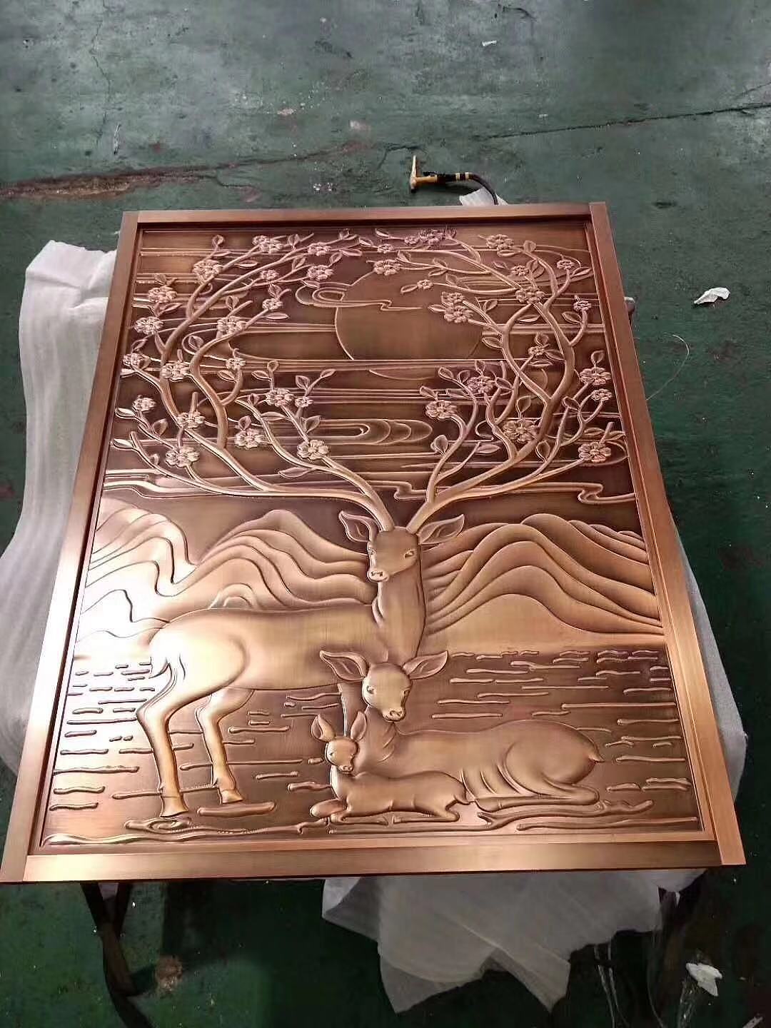 新中式装饰纯铜雕刻屏风浮雕壁画背景墙