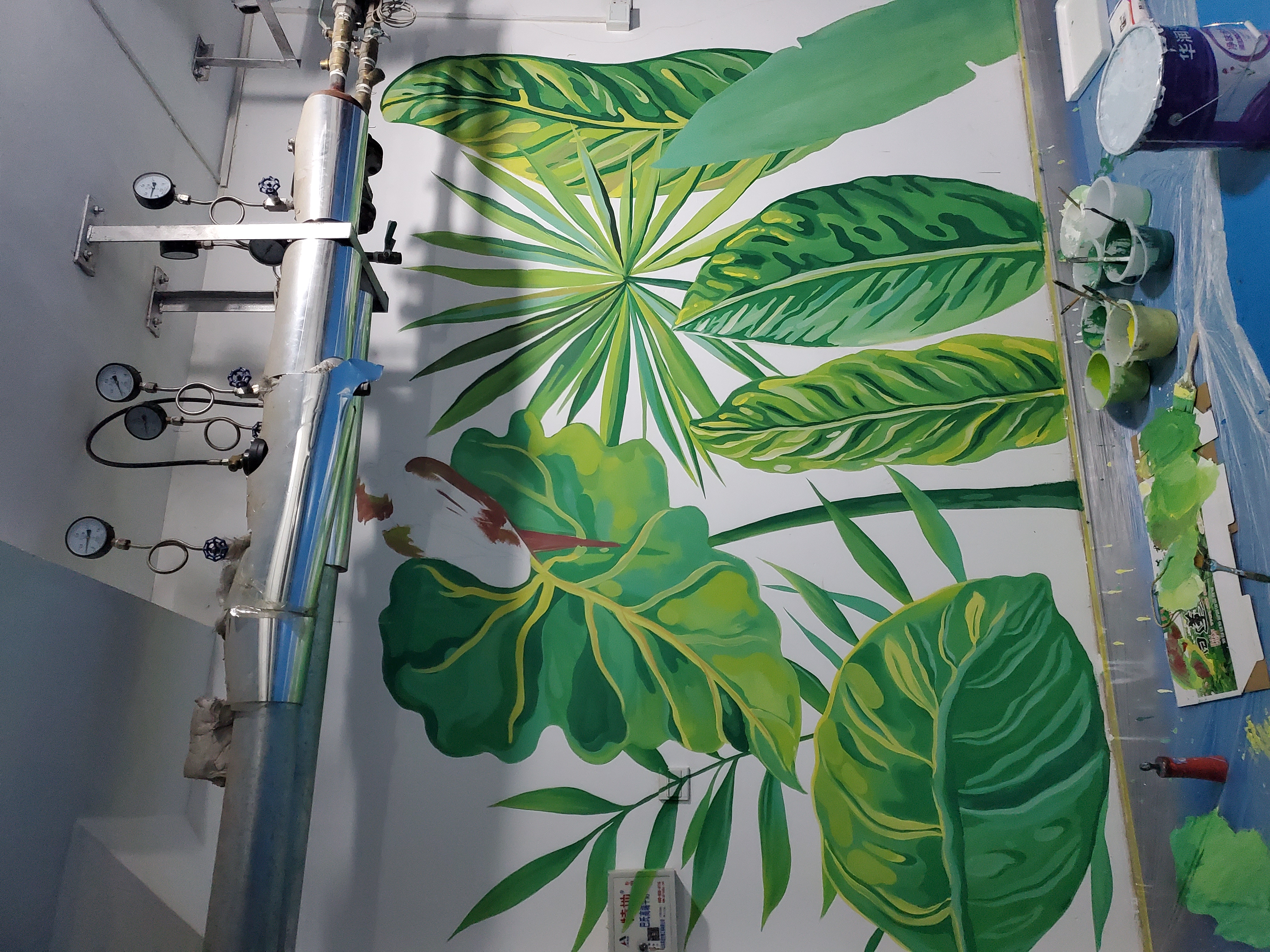 热带雨林线描墙绘图片