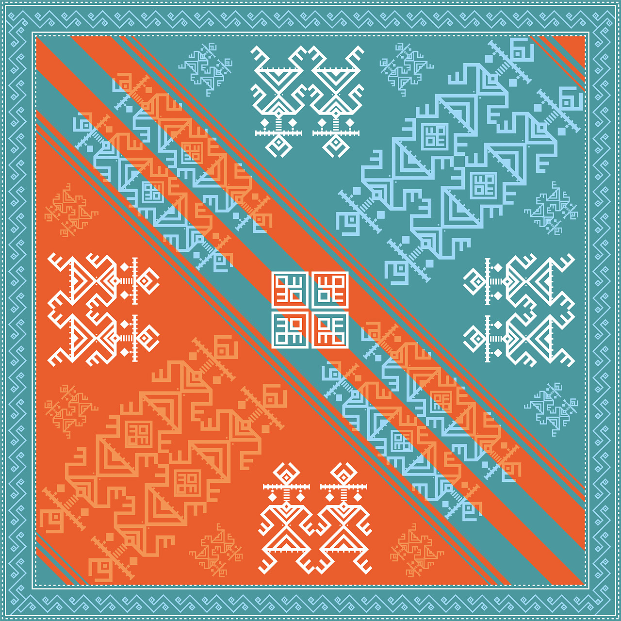 霓·夏日絮语——黎锦纹样.黎母纹之丝巾设计（图ZMjM1MzM2NDky） - 生活用品 - 站酷设计师金鱼设计狮原创素材 - 站酷ZCOOL