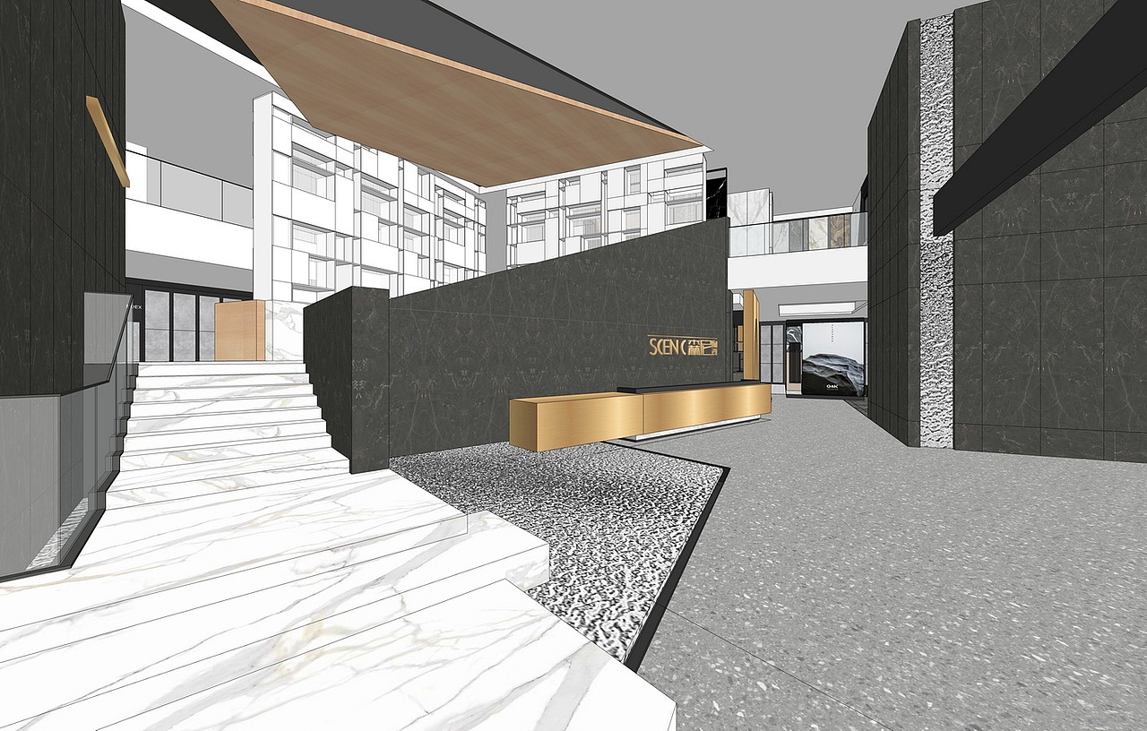 现代展厅su模型下载