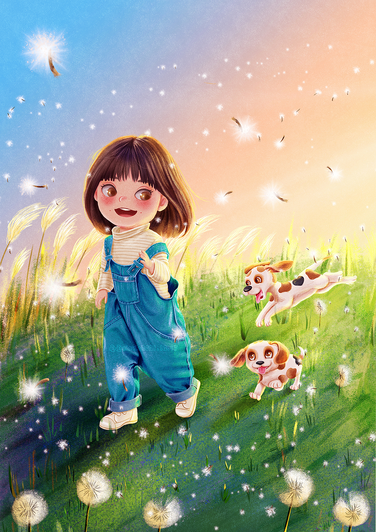 女孩和狗狗（图ZMjgyMTA5Mjcy） - 儿童插画 - 站酷设计师心 心原创素材 - 站酷ZCOOL