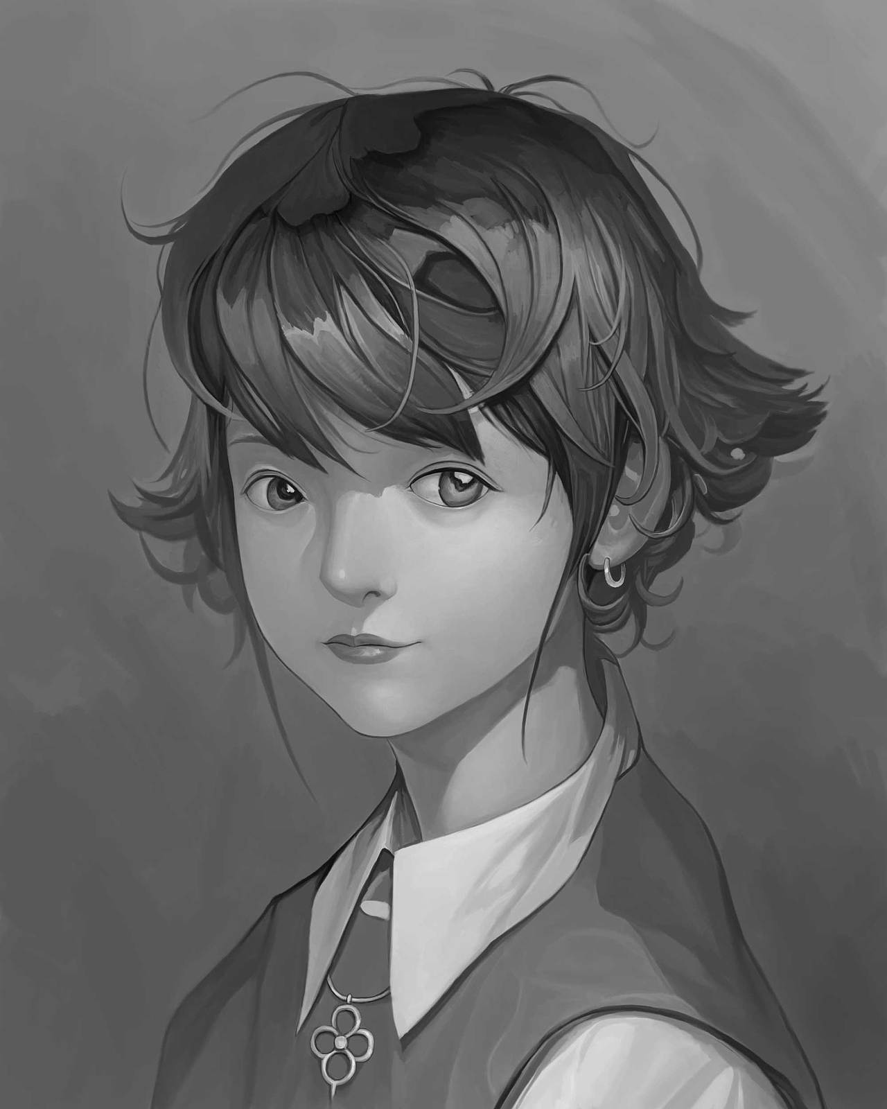 小男孩黑白上色练习