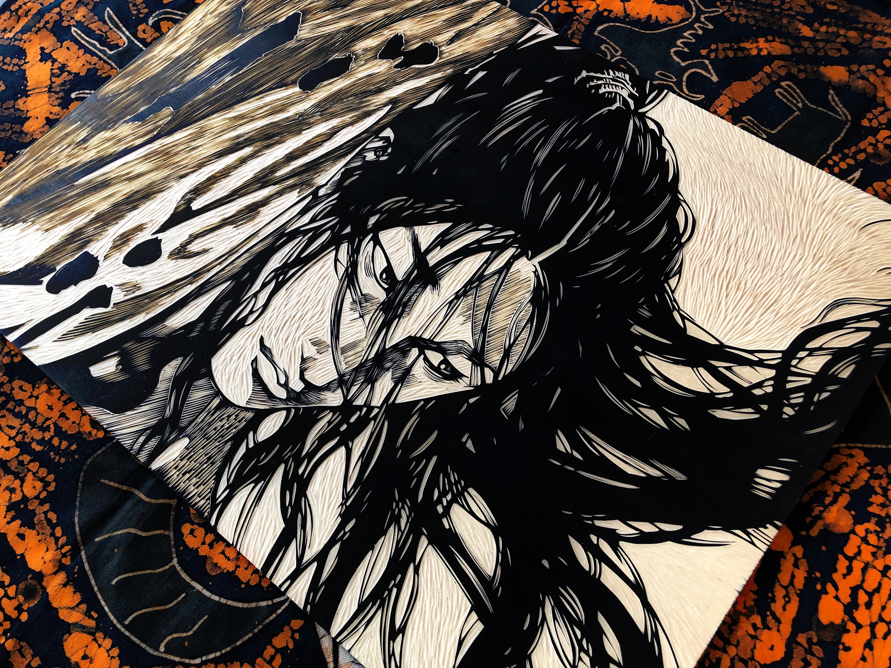 【佐佐木小次郎·浪客行】手工雕刻黑白木版画