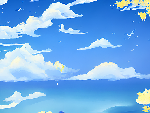 站酷梦笔#蓝天白云,面朝大海,春暖花开,数字绘画