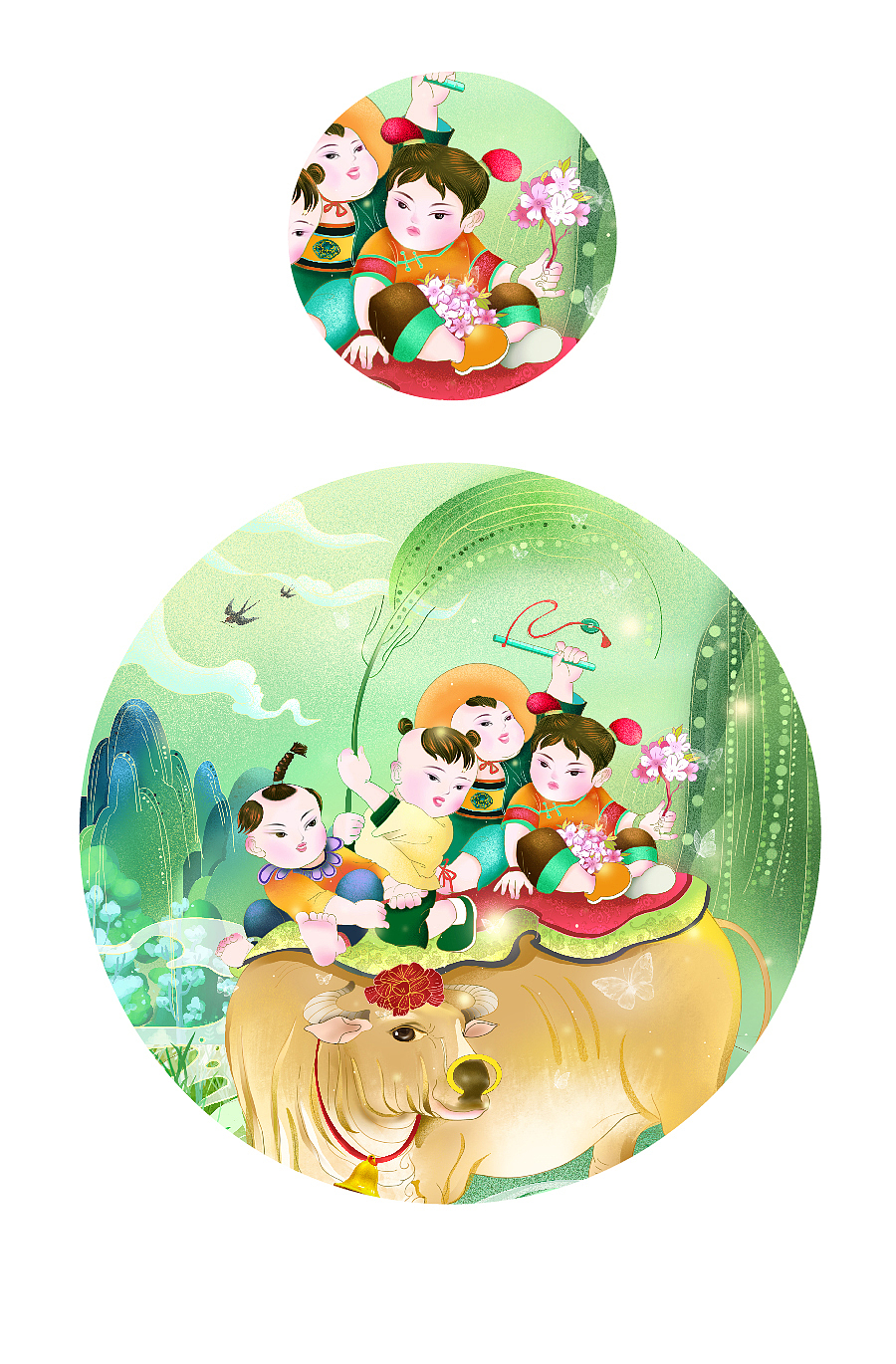 ipad手绘插画—牧牛图（图ZMTk1MjQ5ODU2） - 创作习作 - 站酷设计师echoos7原创素材 - 站酷ZCOOL