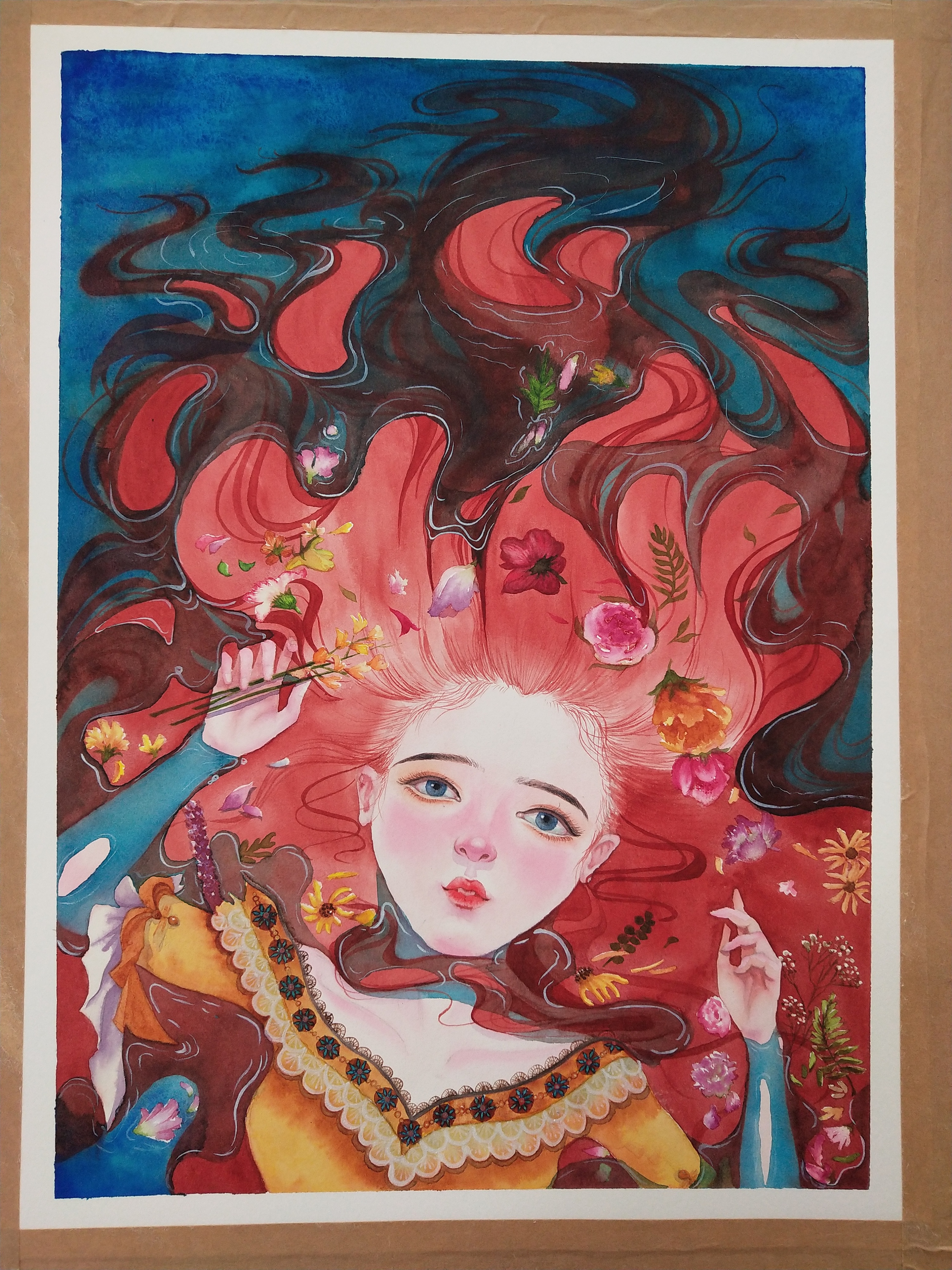 原创水彩 《奥菲利亚之死》