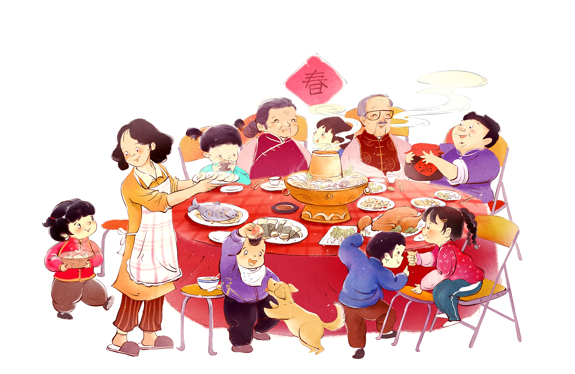春节图画作品吃饭图片