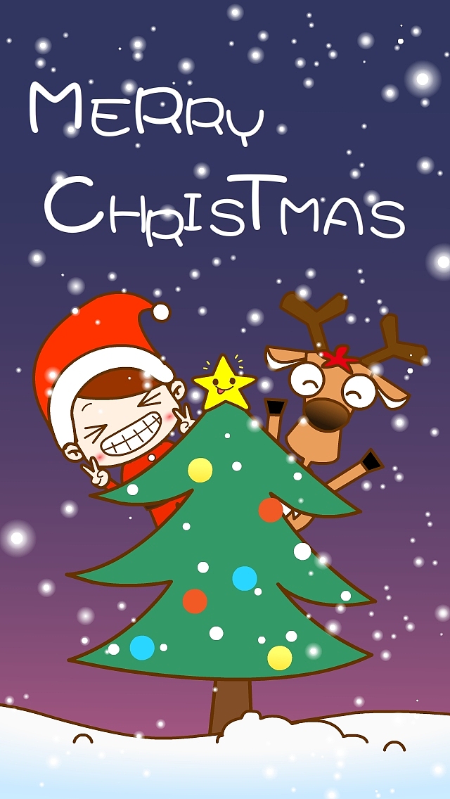 圣诞节快乐 麋鹿 圣诞树 圣诞老人 雪人 卡通 手机壁纸