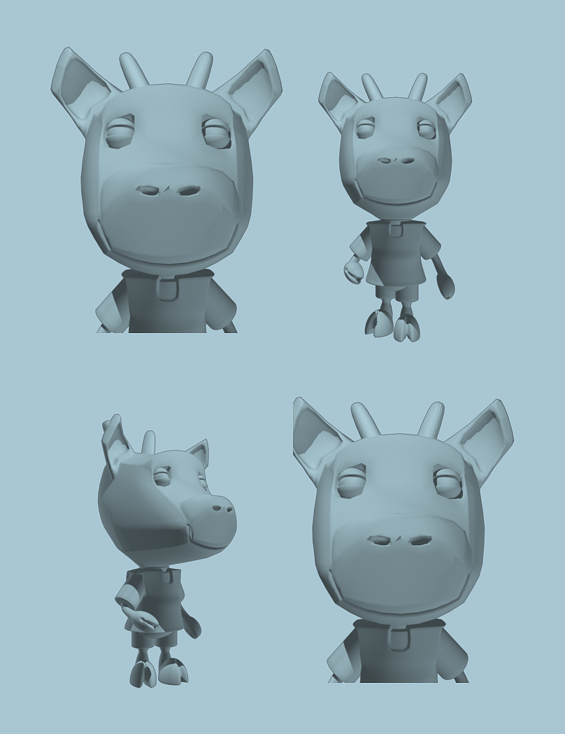 牛的卡通角色q板3d设计图