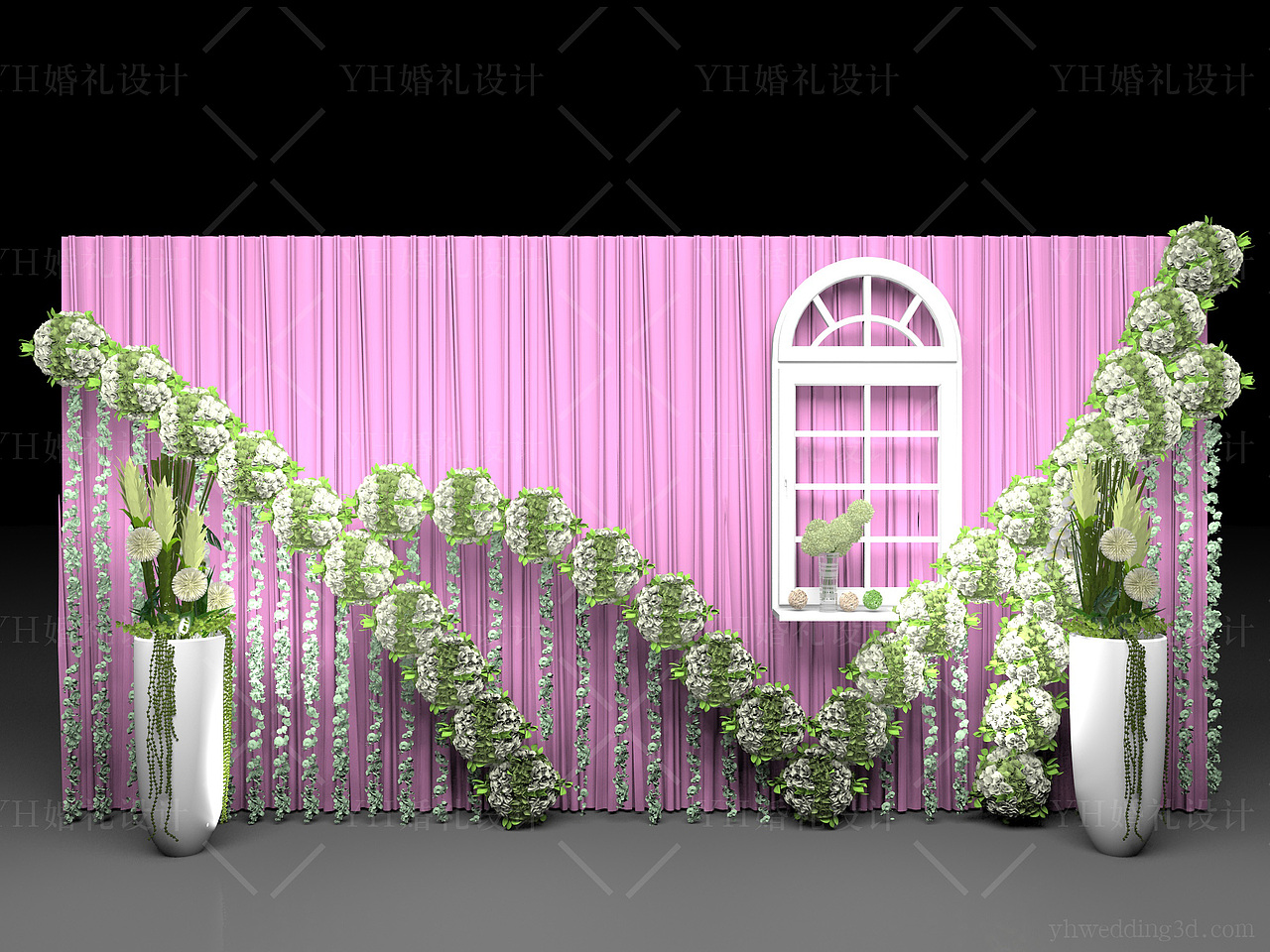 YHwedding婚礼设计:粉色婚礼设计3D效果图