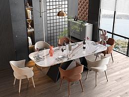客廳餐桌渲染