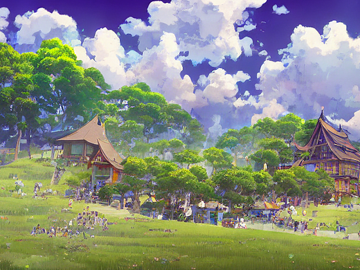 #AI创作实验室#绿色植物覆盖的房屋蓝天白云（个人主页-ZNjIyNjkyNzY=） - AI作品 - 站酷设计师楚梦缘原创素材 - 站酷ZCOOL