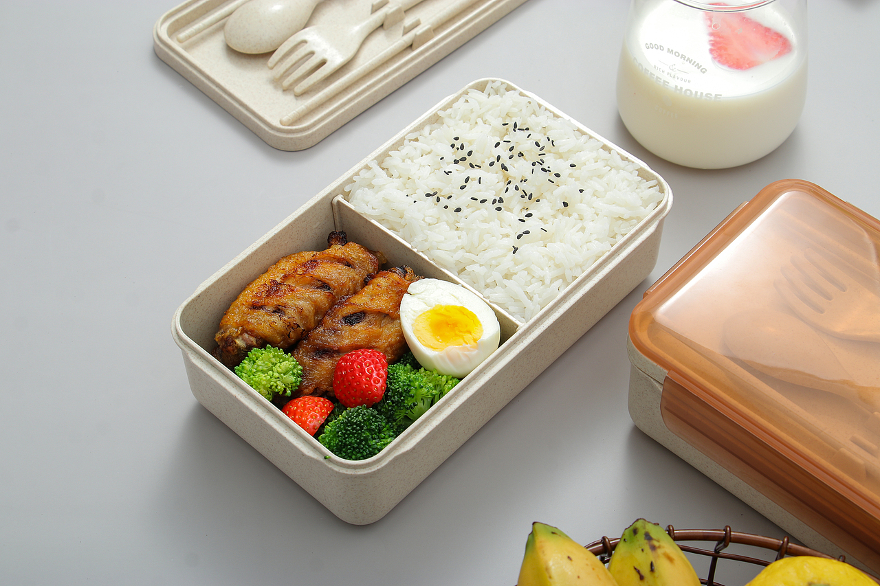 分隔饭盒拍摄 小麦饭盒套装 北欧风
