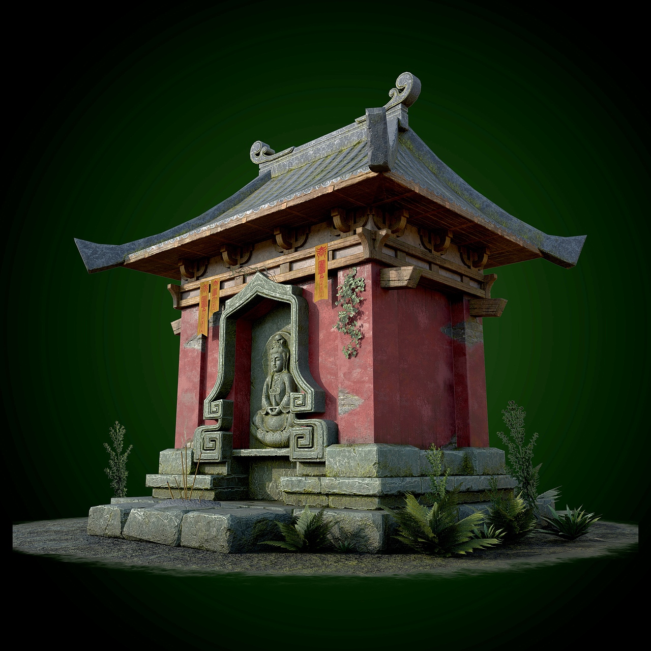 观音庙-3d次世代游戏场景模型(by王同学)|三维|建筑/空间|云普集edu