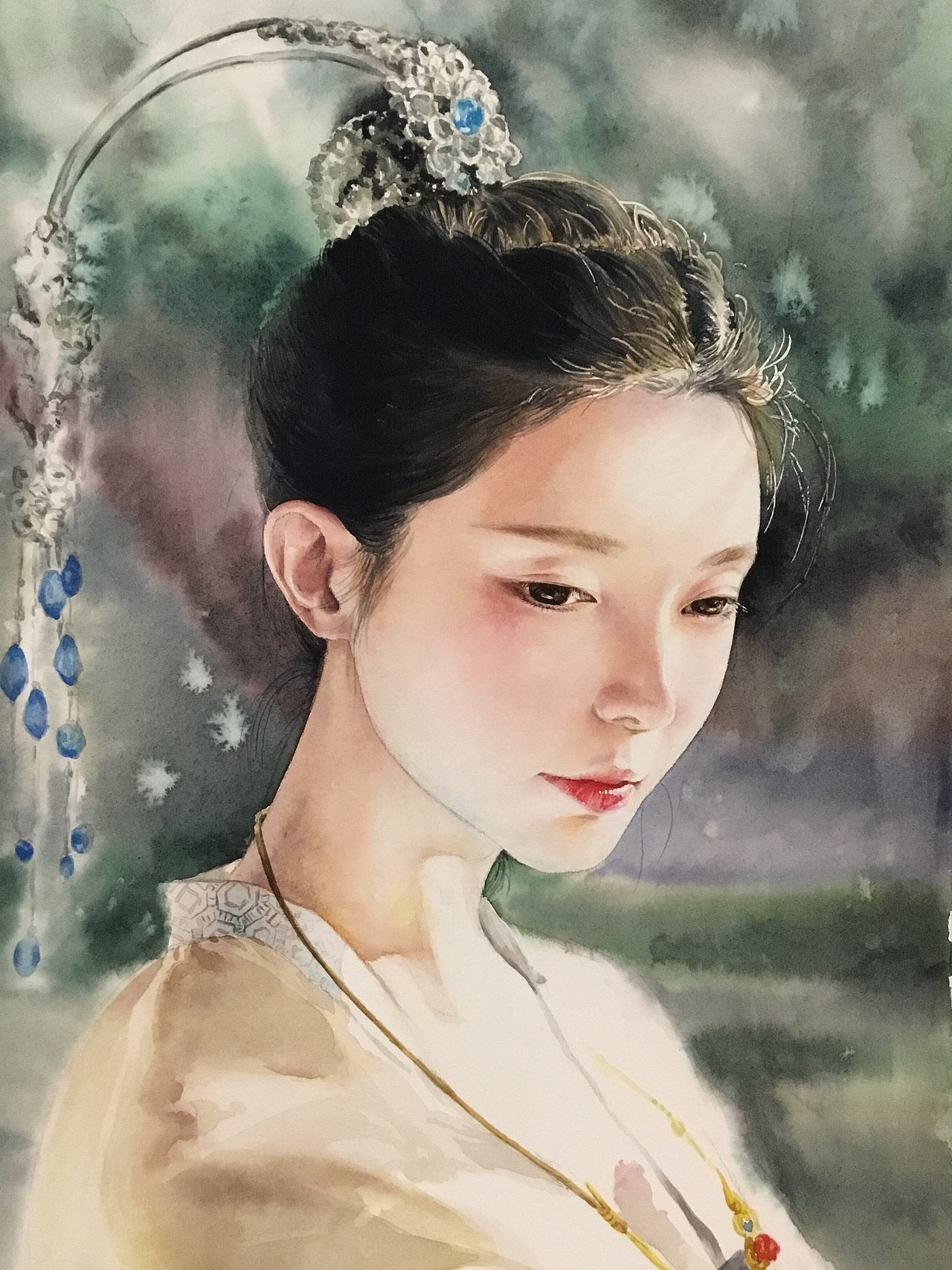 古风 水彩 人物肖像