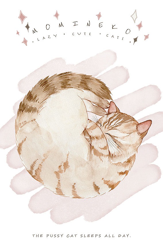 超萌可爱卷卷猫咪 明信片多图水彩