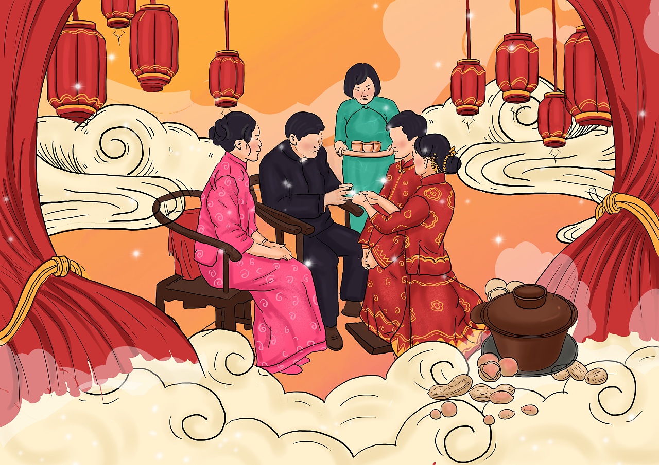 中国风结婚嫁娶皮影戏剪纸插画gif动图下载-包图网