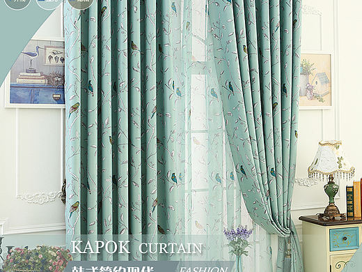 窗帘详情页 鸟语花香 鸟和树