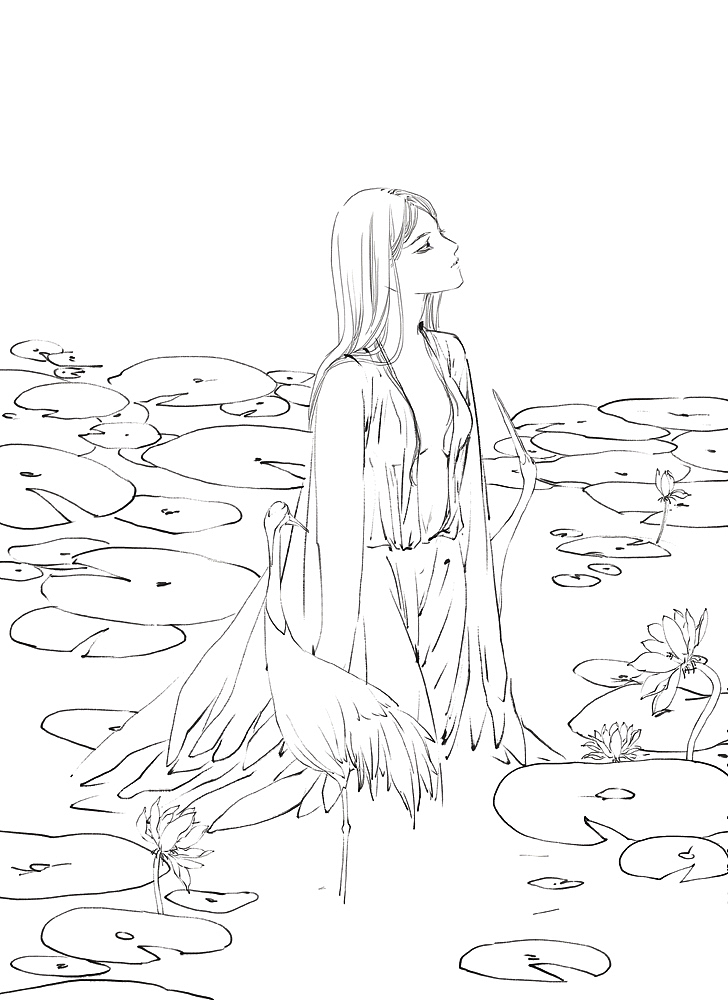 《鹤女望天》绘制过程图（图ZMTIxNDM2NTY=） - 创作习作 - 站酷设计师詹詹詹小花原创素材 - 站酷ZCOOL