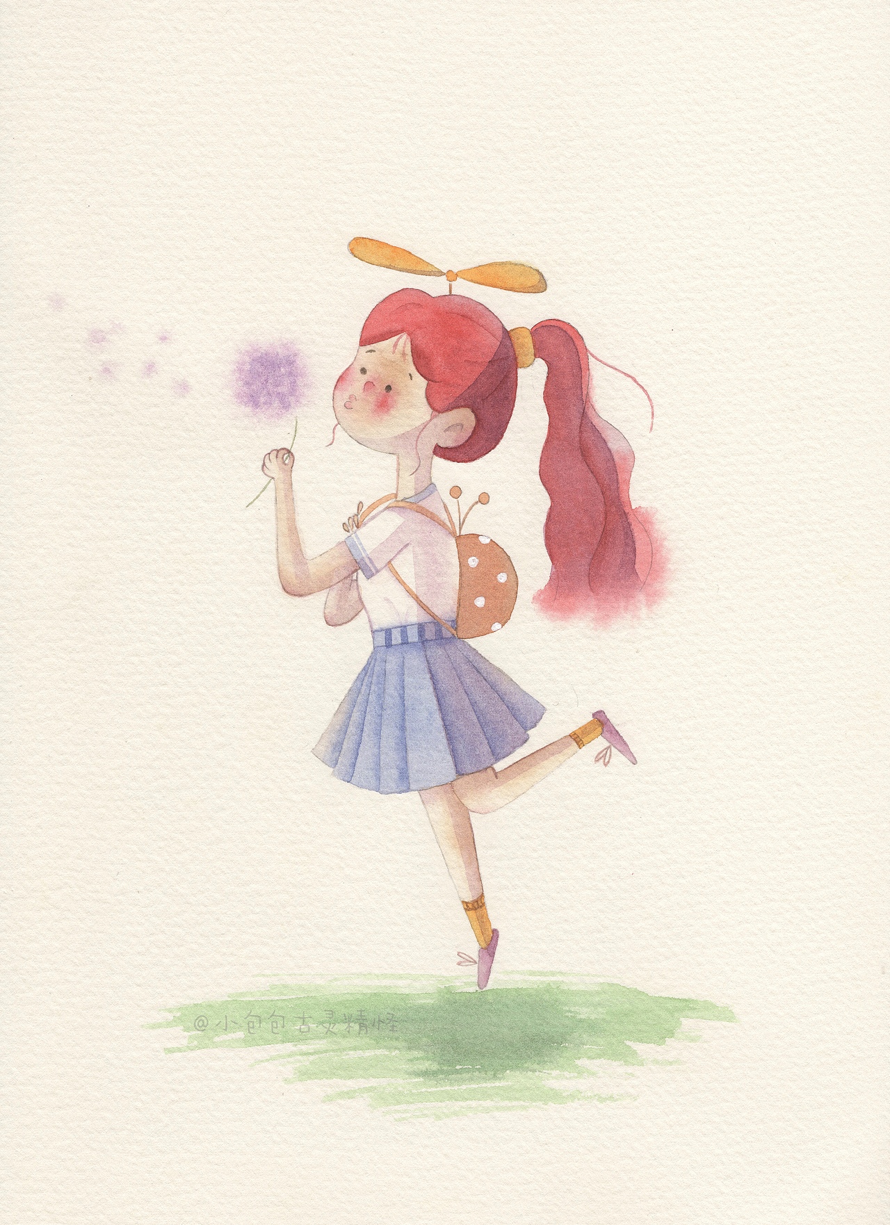 吹蒲公英的小女孩