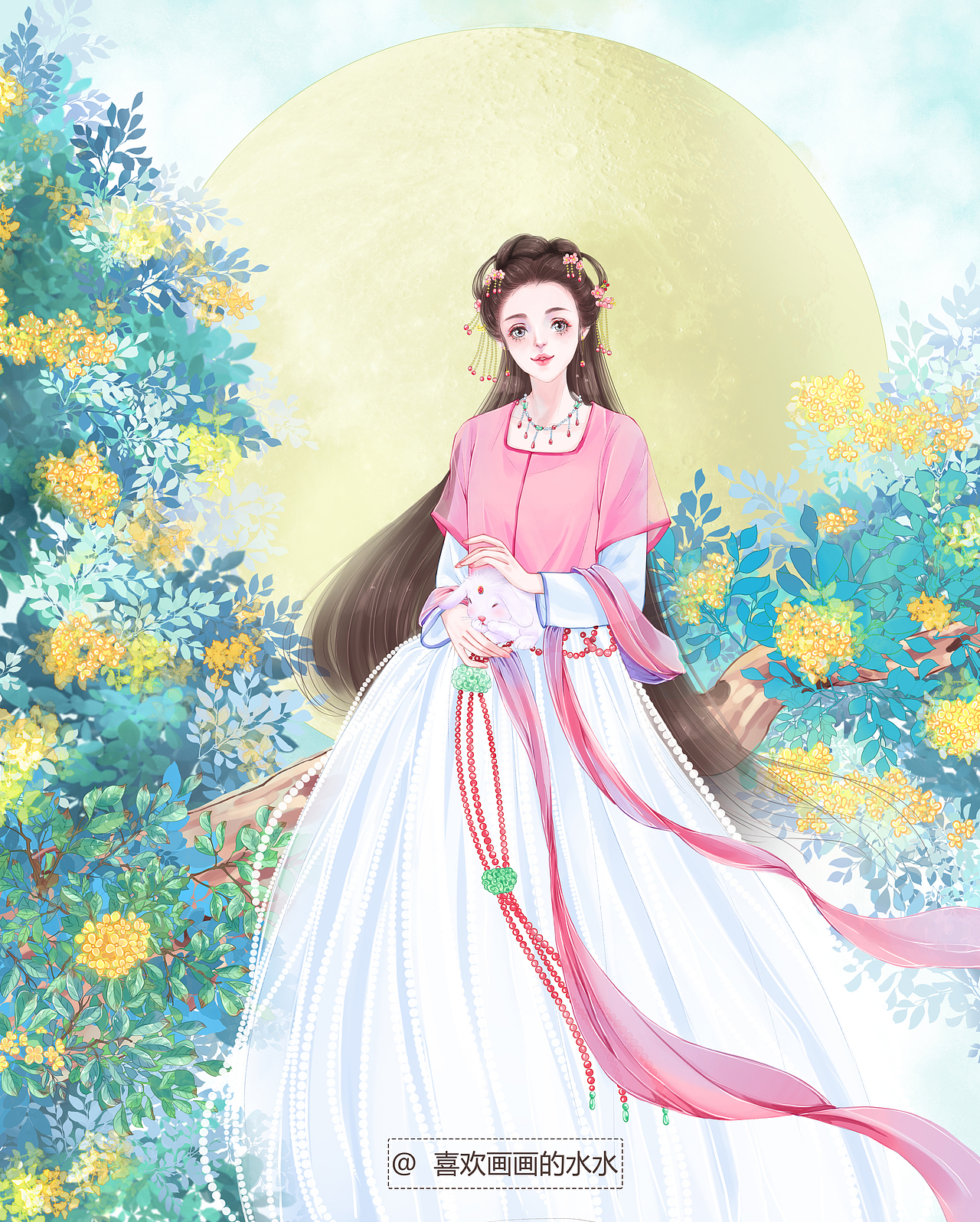 抱兔子少女（图ZMjUyMjk2MDg0） - 创作习作 - 站酷设计师水水插画原创素材 - 站酷ZCOOL