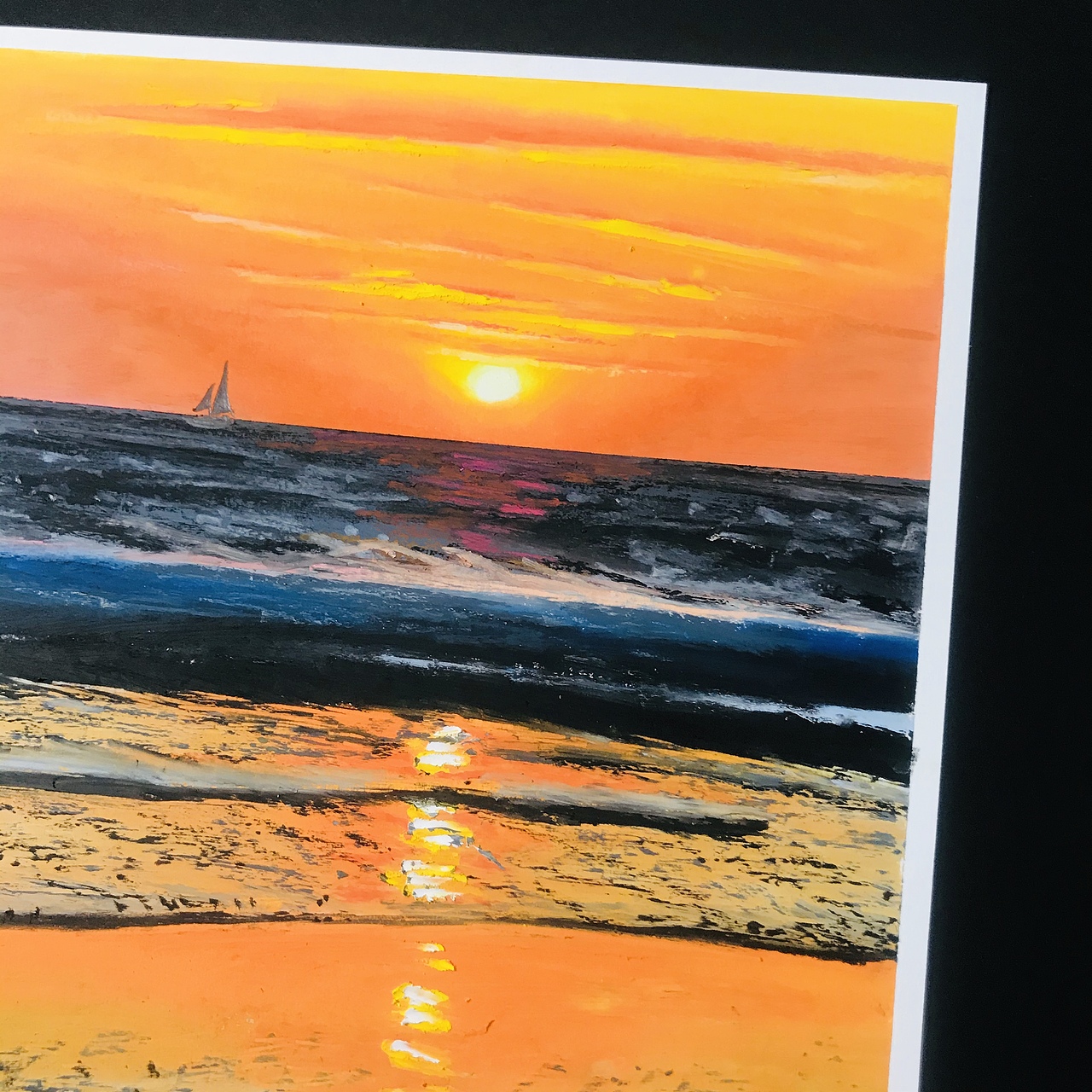 油画棒海边落日系列作品