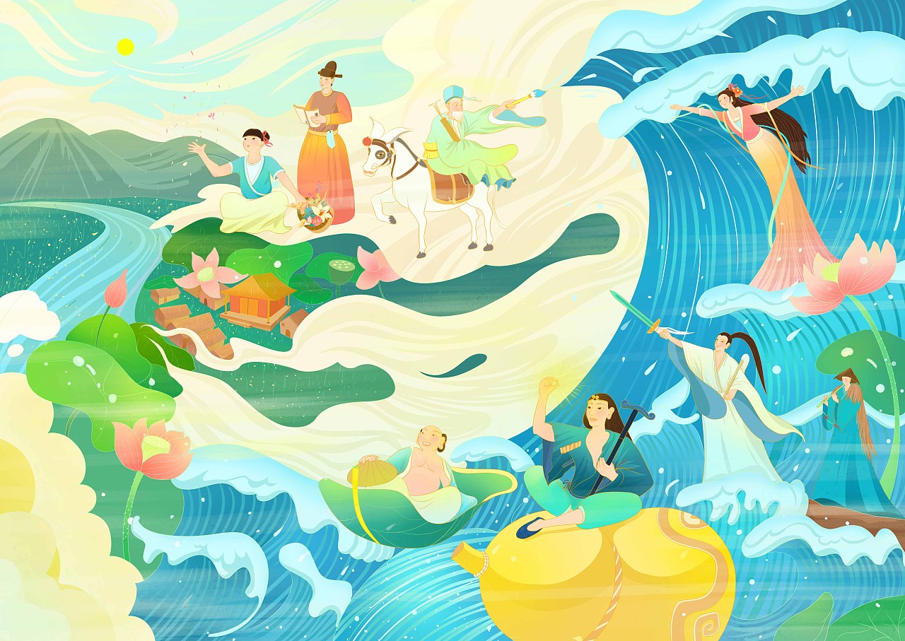 八仙·八仙过海（图ZMjEzNTgxNDg0） - 商业插画 - 站酷设计师刘大淑原创素材 - 站酷ZCOOL