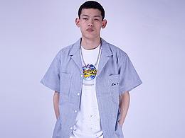 国货潮牌短袖条纹男刺绣衬衫外套休闲日系潮流情侣装