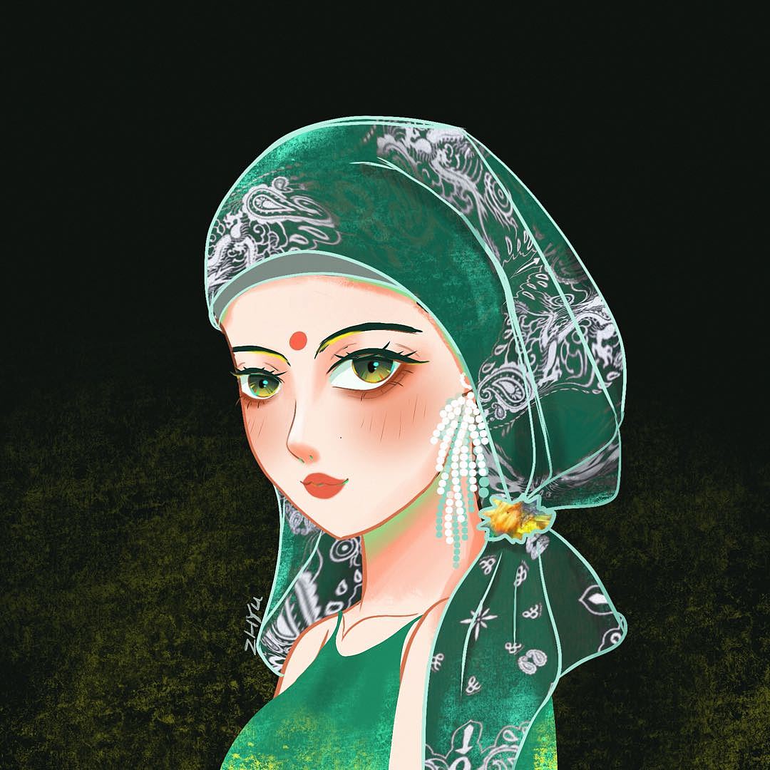 新疆民族女孩头像插画