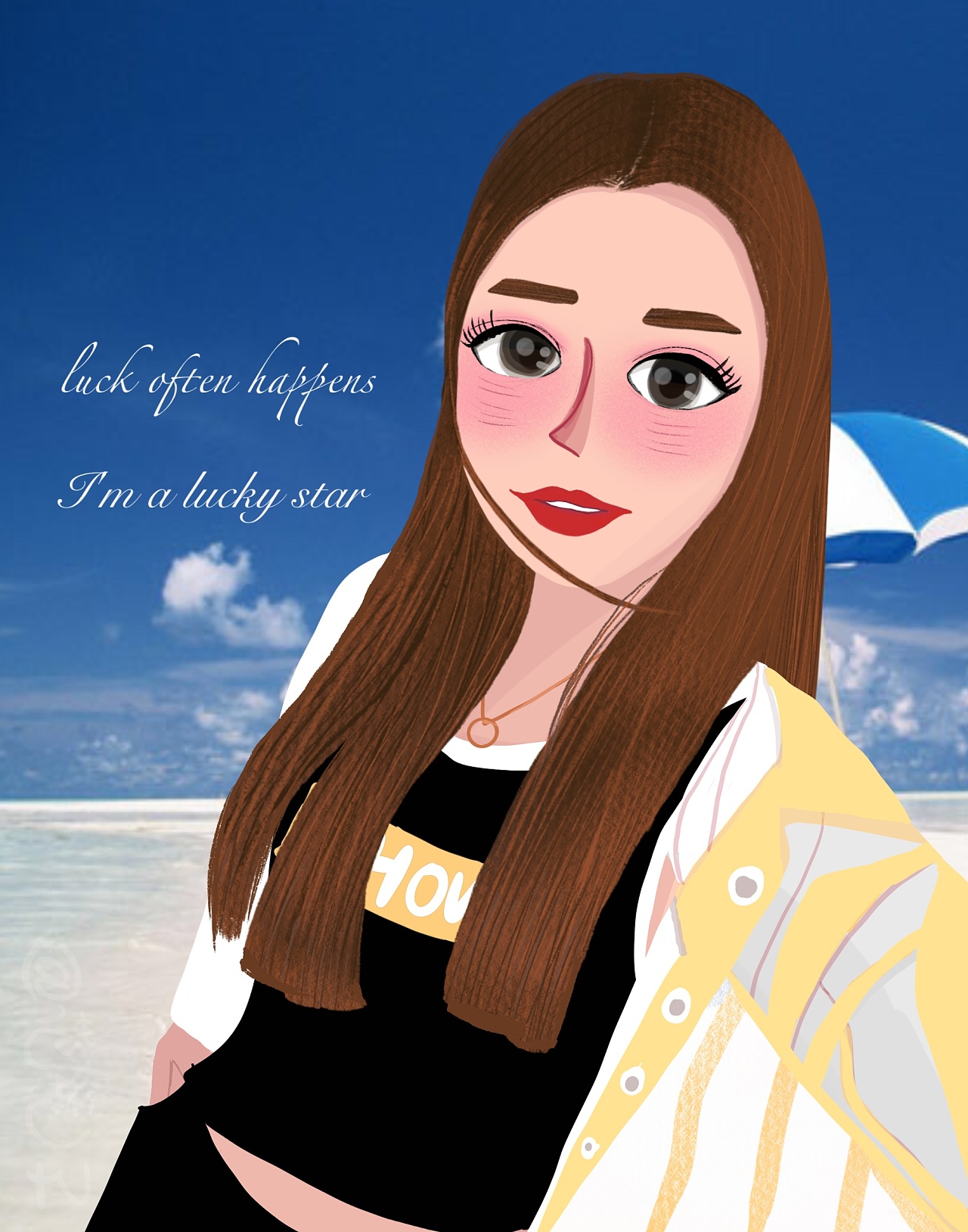 花栀子原创插画头像女生长发漂亮唯美