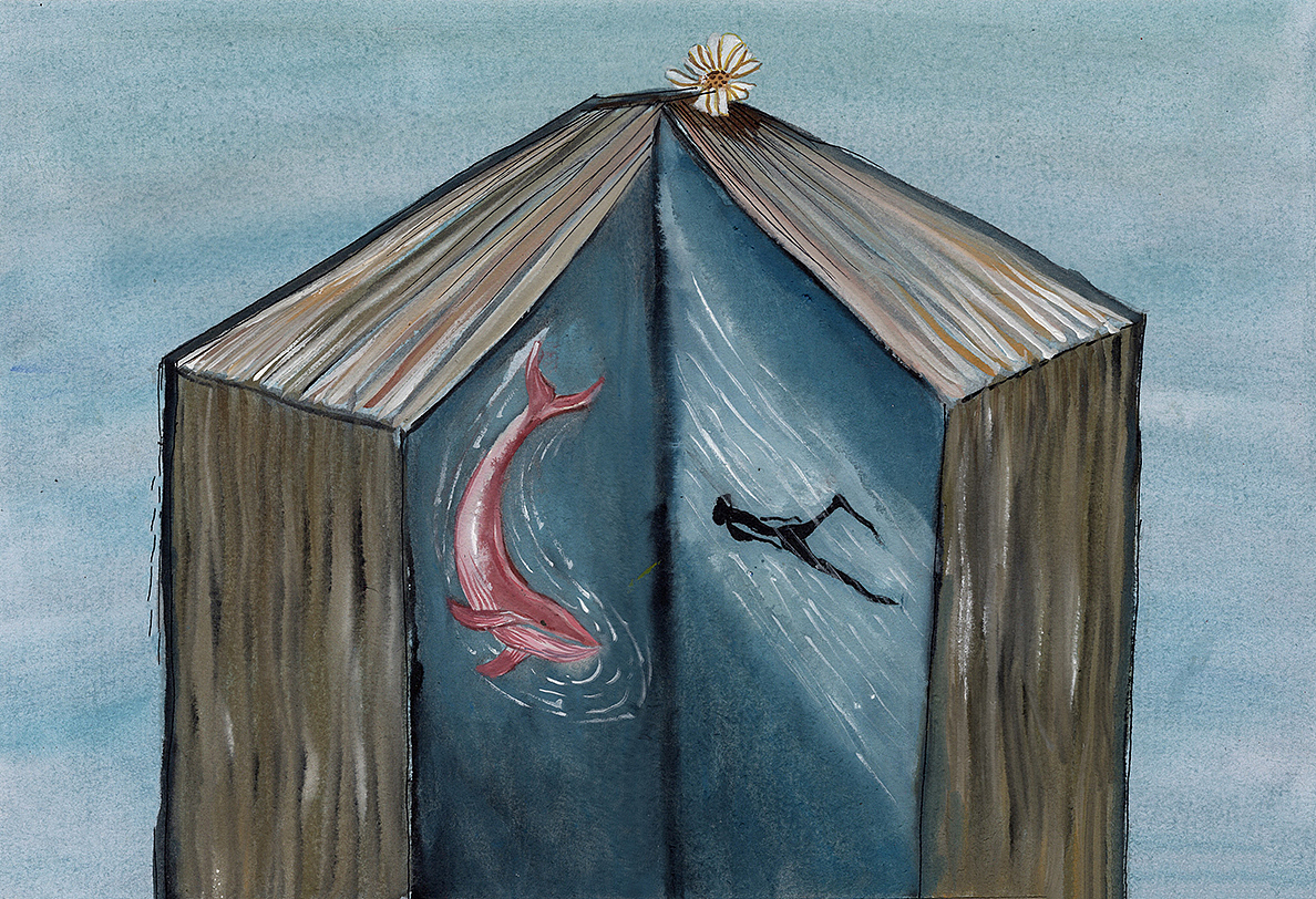 书籍鲸鱼深海潜水员心灵插图灵魂触碰思考思维人生情感