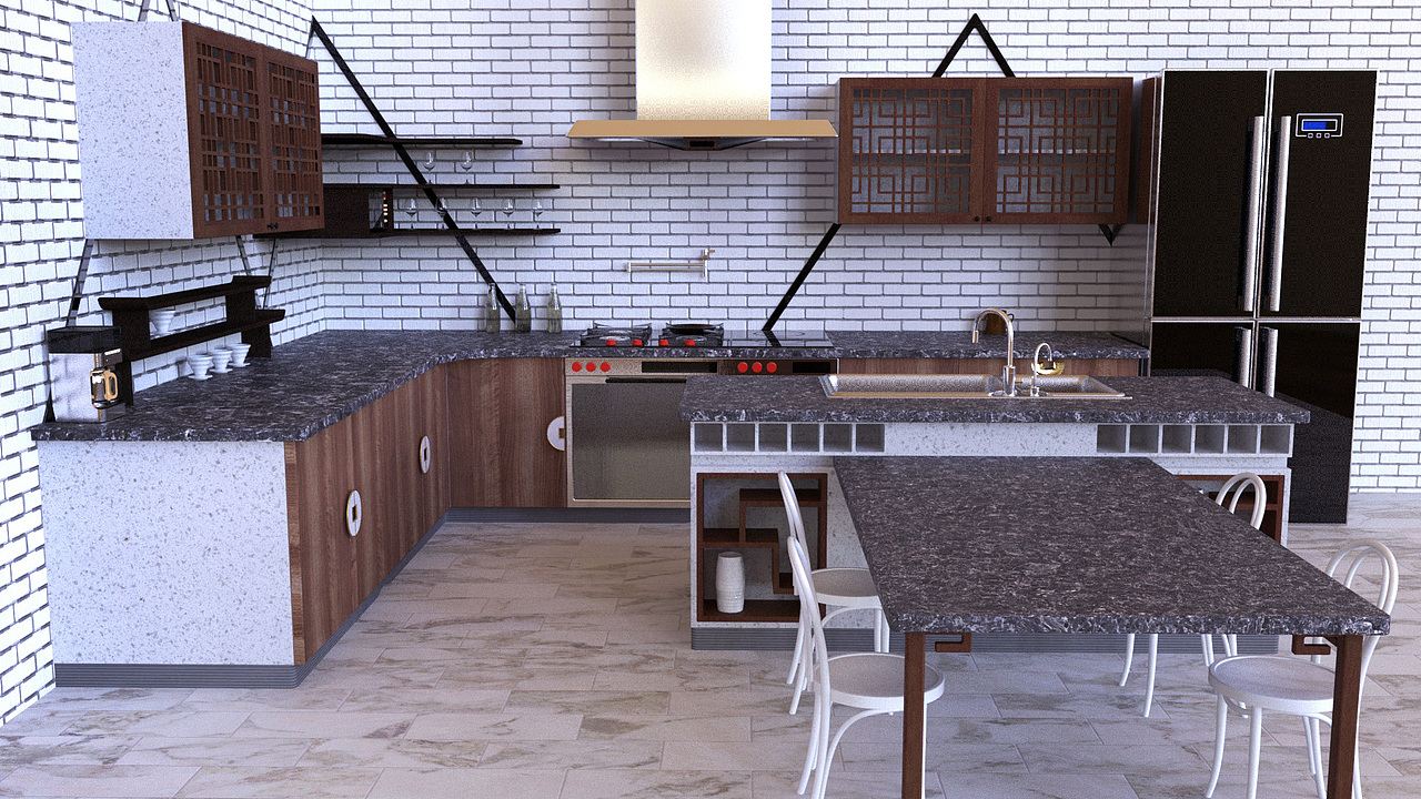 “一池三山”新中式整体厨房设计（图ZMTQ5NzU4NjAw） - 生活用品 - 站酷设计师蛋尼Danny原创素材 - 站酷ZCOOL