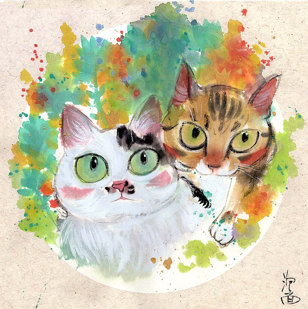 一组水墨猫咪希望大家喜欢